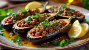 découvrez la recette traditionnelle libanaise d'aubergines farcies à la viande hachée, un plat savoureux et facile à préparer pour régaler toute la famille.