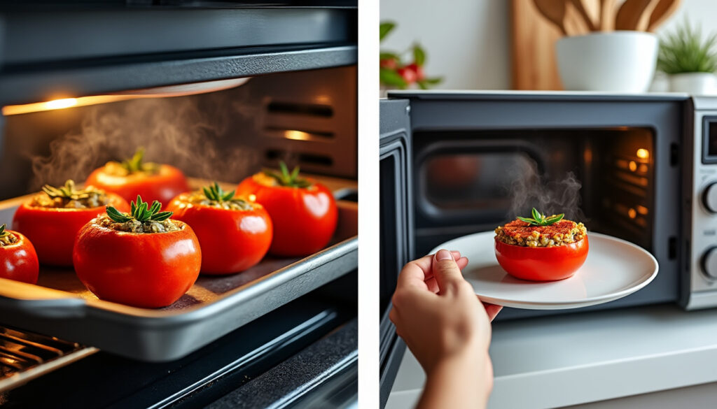 découvrez comment réchauffer facilement des tomates farcies au four ou au micro-ondes pour un repas savoureux et rapide.