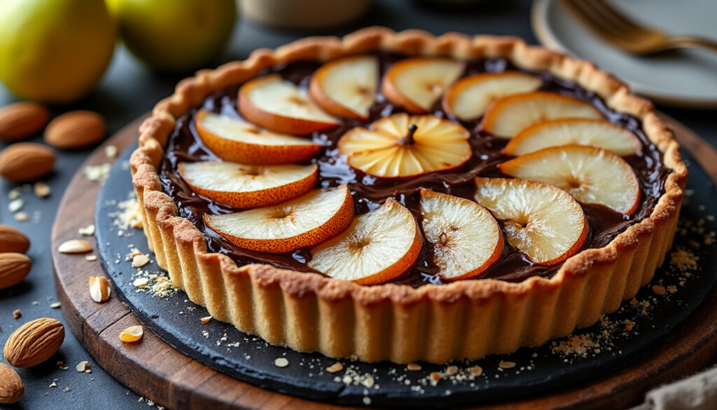 découvrez la recette facile de la tarte poire chocolat amande de cyril lignac, un dessert gourmand alliant douceur et finesse pour toutes les occasions.