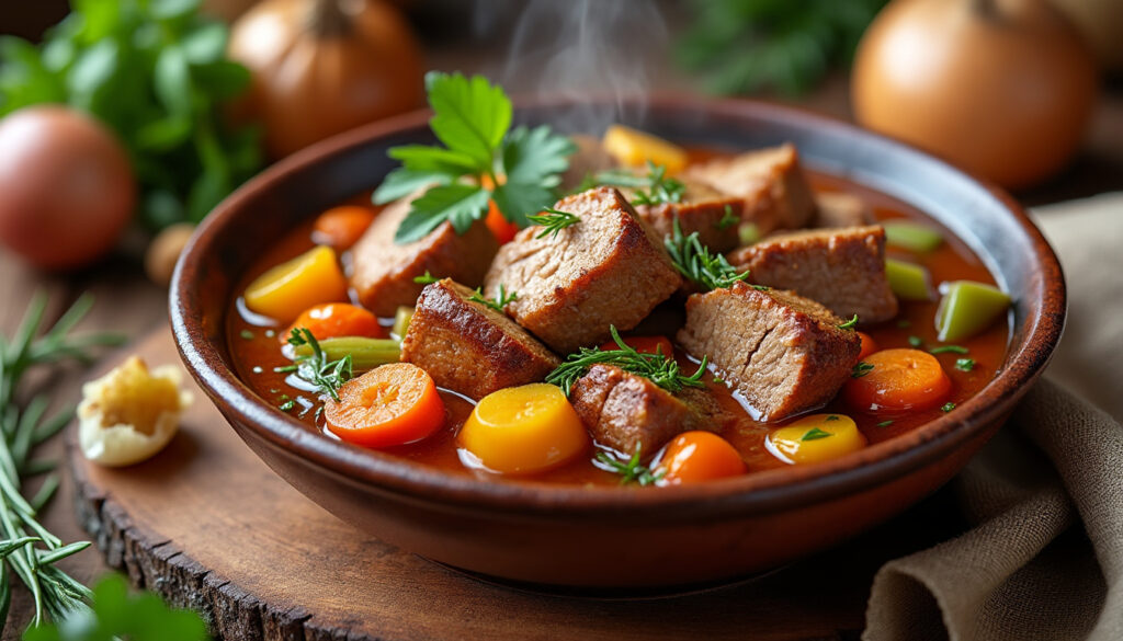 découvrez une recette savoureuse de gorge de porc mijotée aux légumes, parfaite pour un repas réconfortant et plein de saveurs.